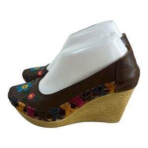Women Genuine Brown Embroidered Leather Mexican Platform Huarache Plataforma 7